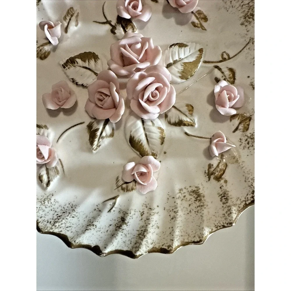 Vintage Lefton Plaque Raised Pink Roses‎ Porcelain